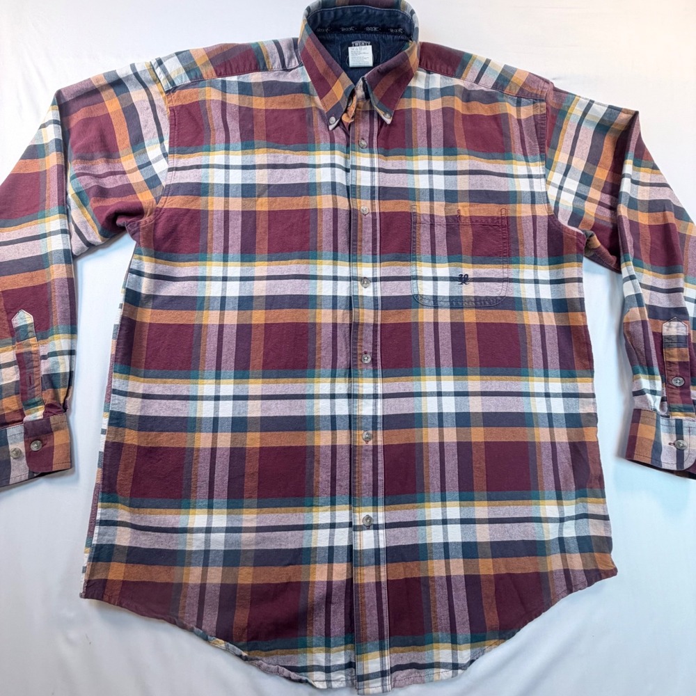 Twenty X Mens Large Plaid Button Up Shirt Burgundy Cotton Western Cowboy